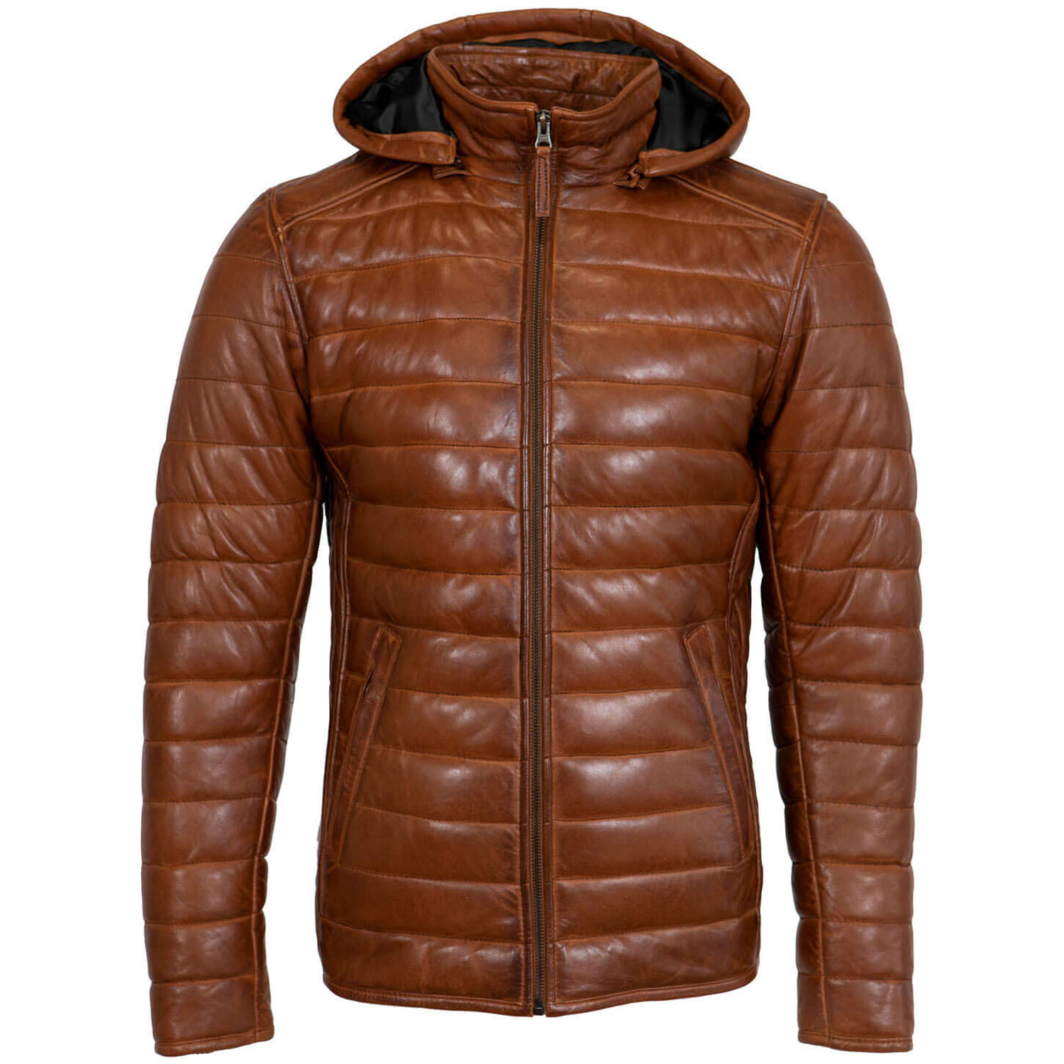 MEN’S LEATHER PUFFER JACKET BASICMEN BRANDY